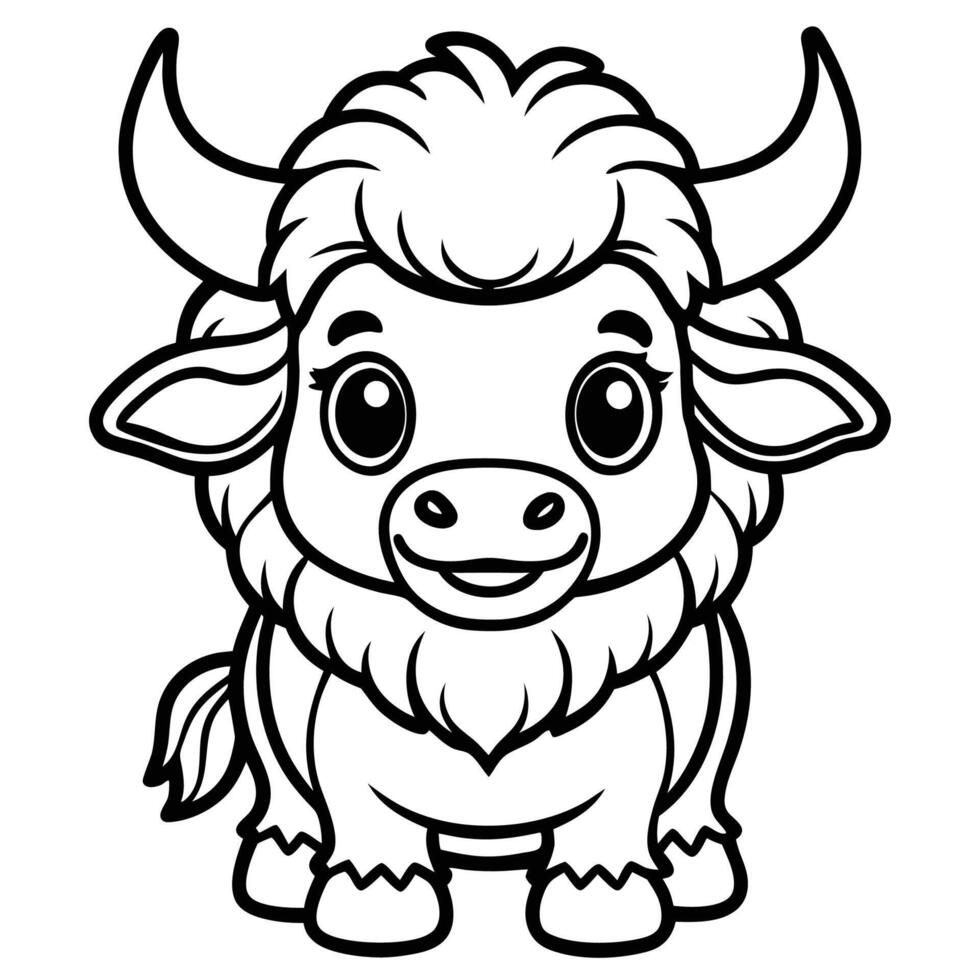 a cartoon buffalo coloring page vector