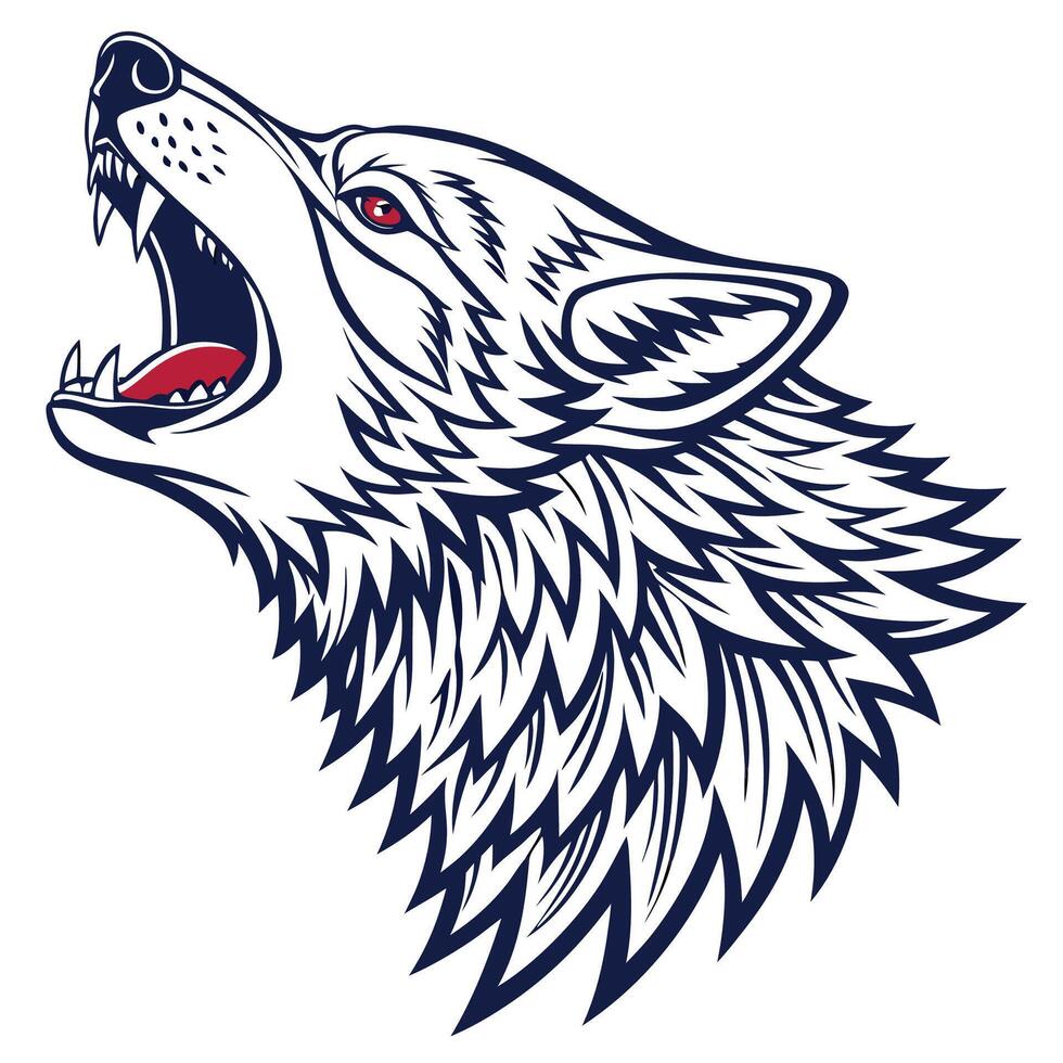 howling wolf head illustration vector