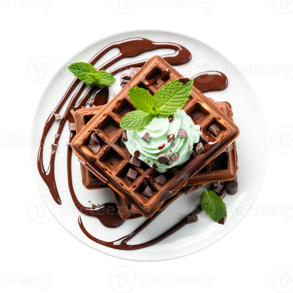 Delicious Chocolate Mint Waffle Isolated On Transparent Background png