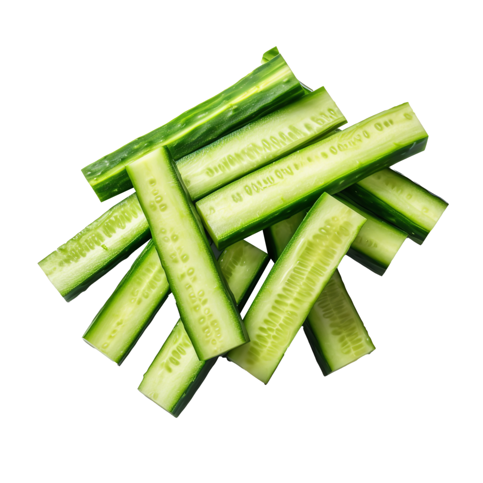 Delicious sliced cucumber isolated on transparent background png