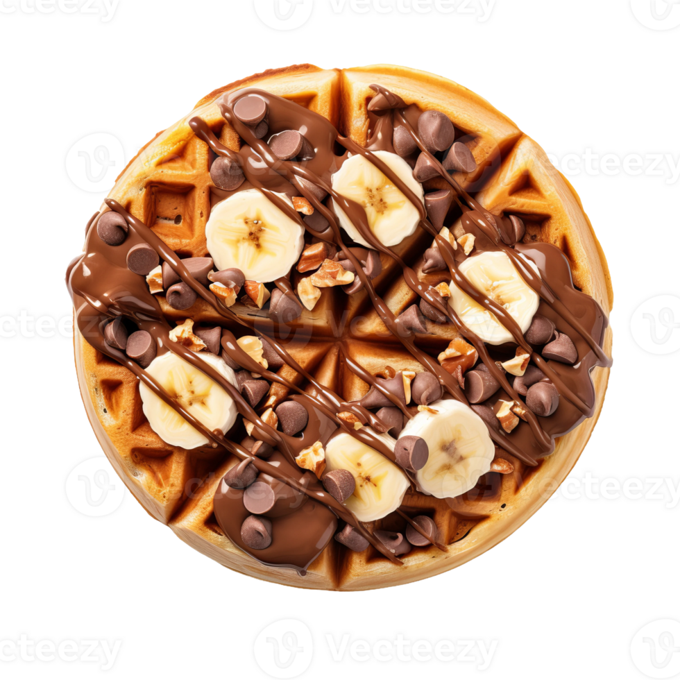 Delicious Chocolate Peanut Butter Banana Waffle Isolated On Transparent Background png