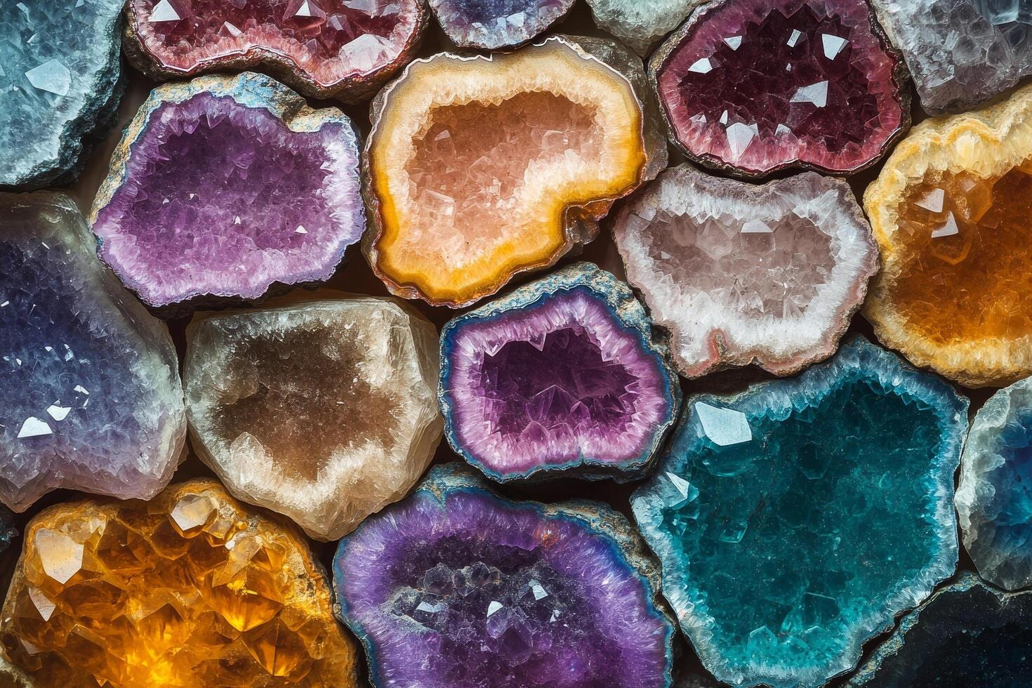 Colorful natural crystals arranged in a stunning display of geological beauty photo