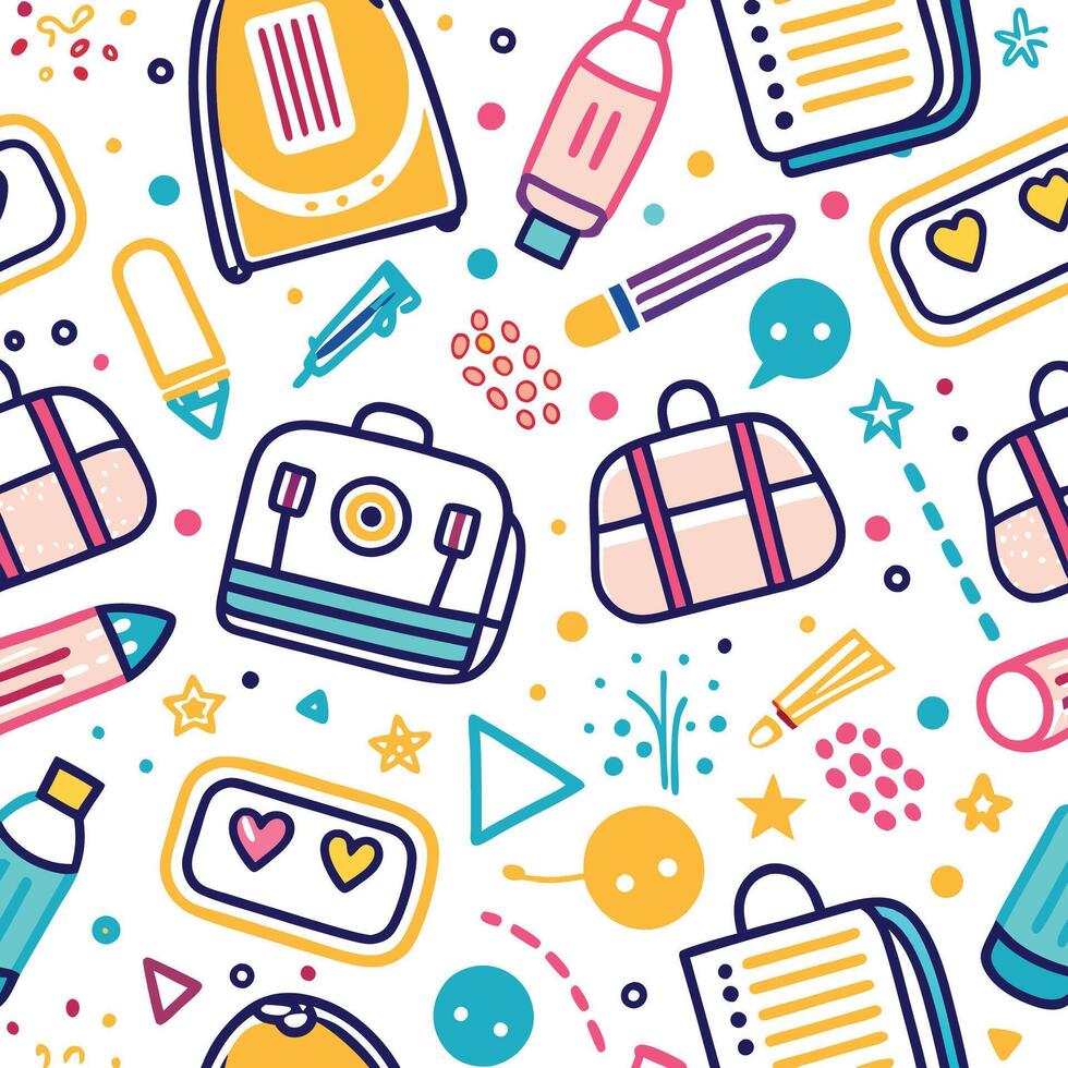 back to school seamless pattern with school supplies vector