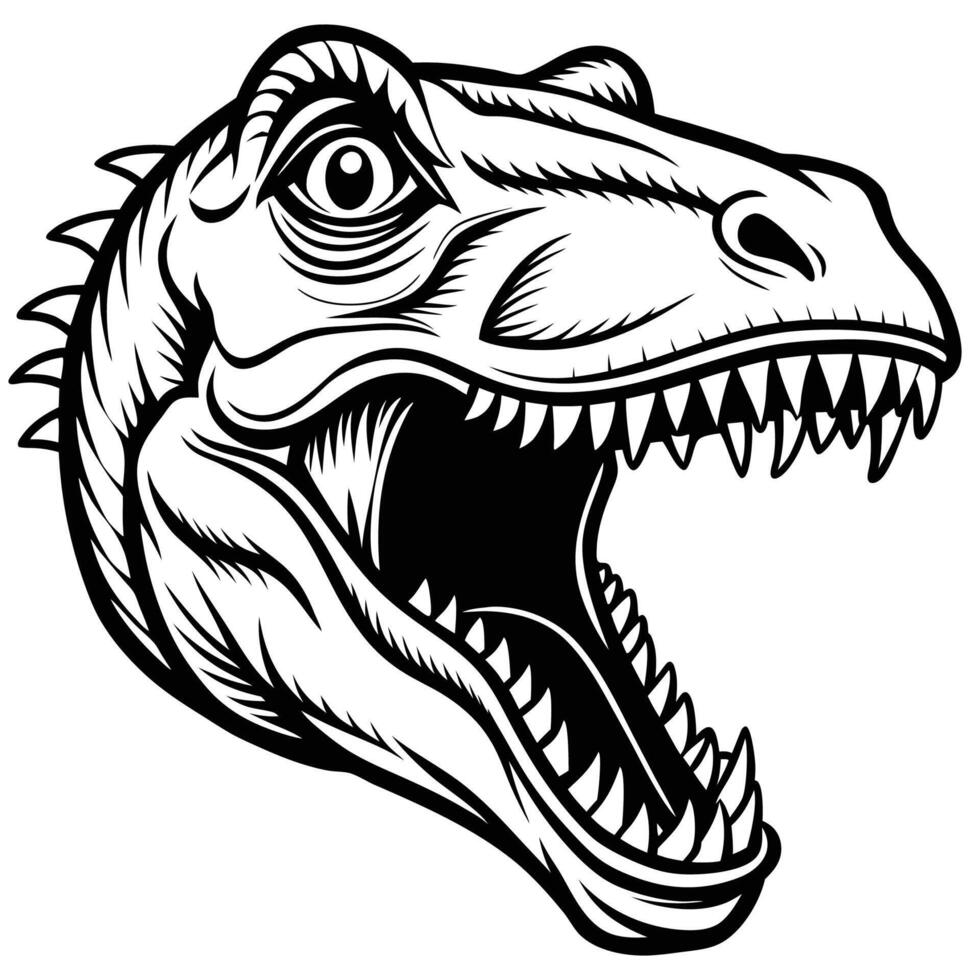 a t - rex head with open mouth and teeth vector