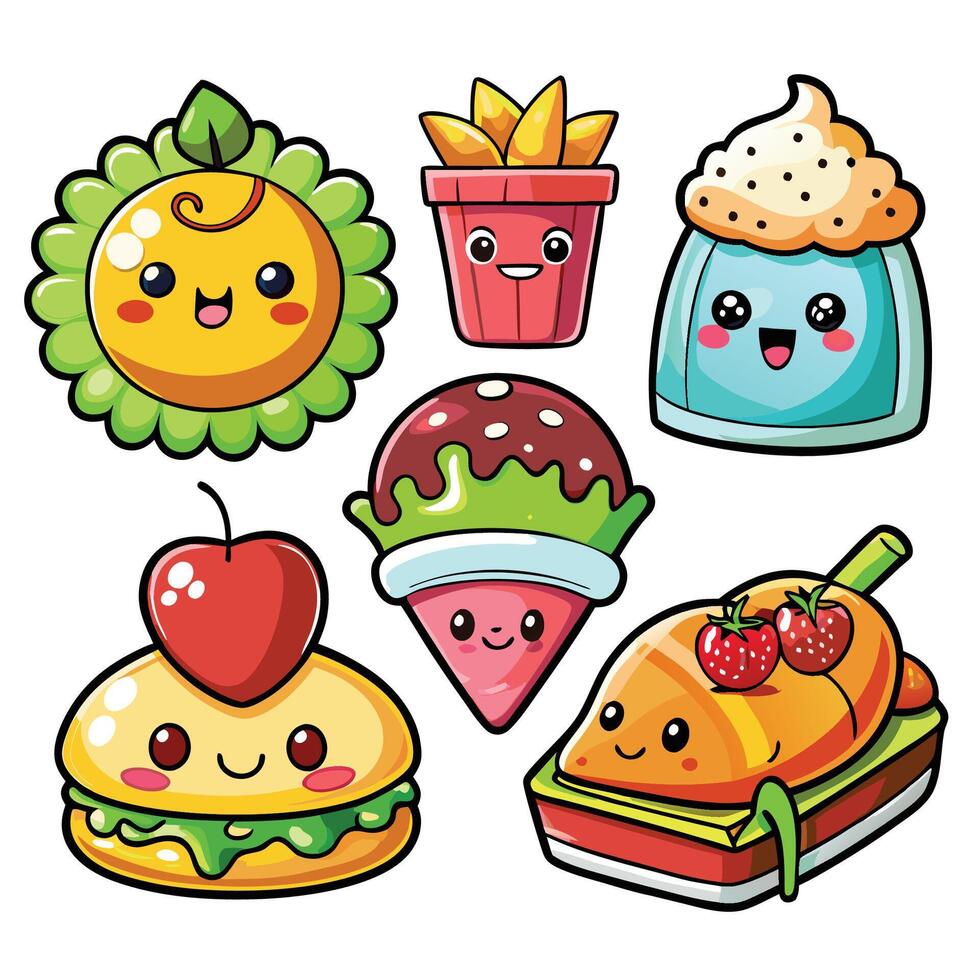 cute food set illustration vector