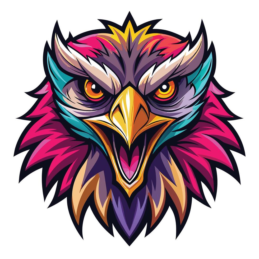 an eagle head with colorful feathers and a big beak vector