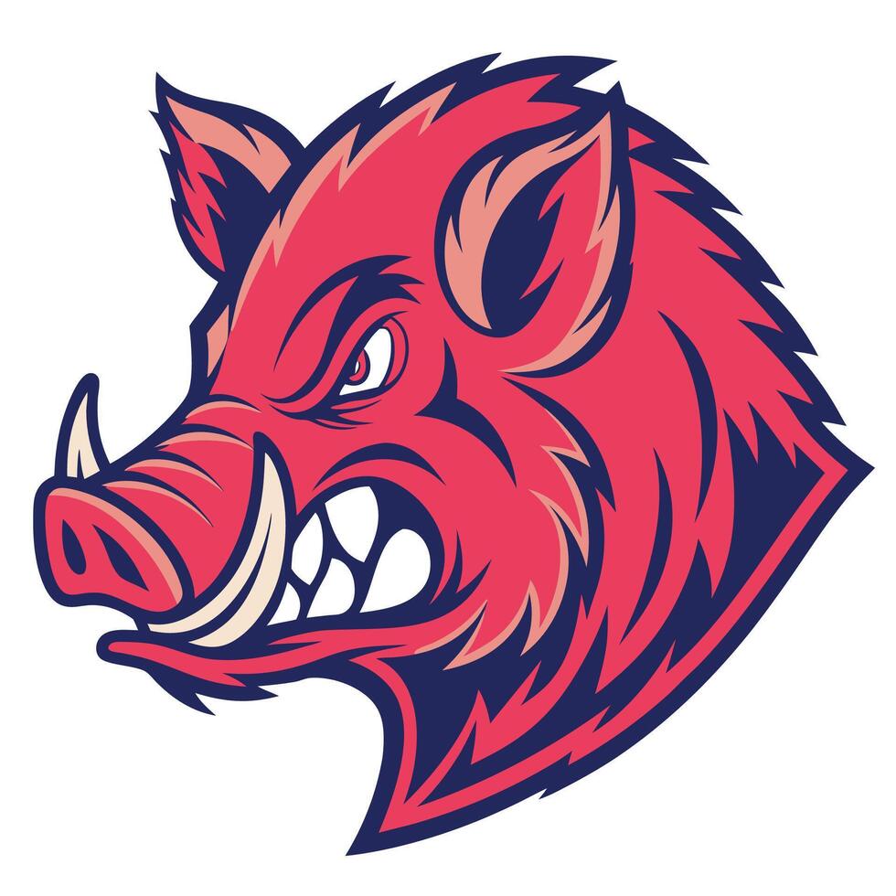 an angry red pig head with sharp teeth vector