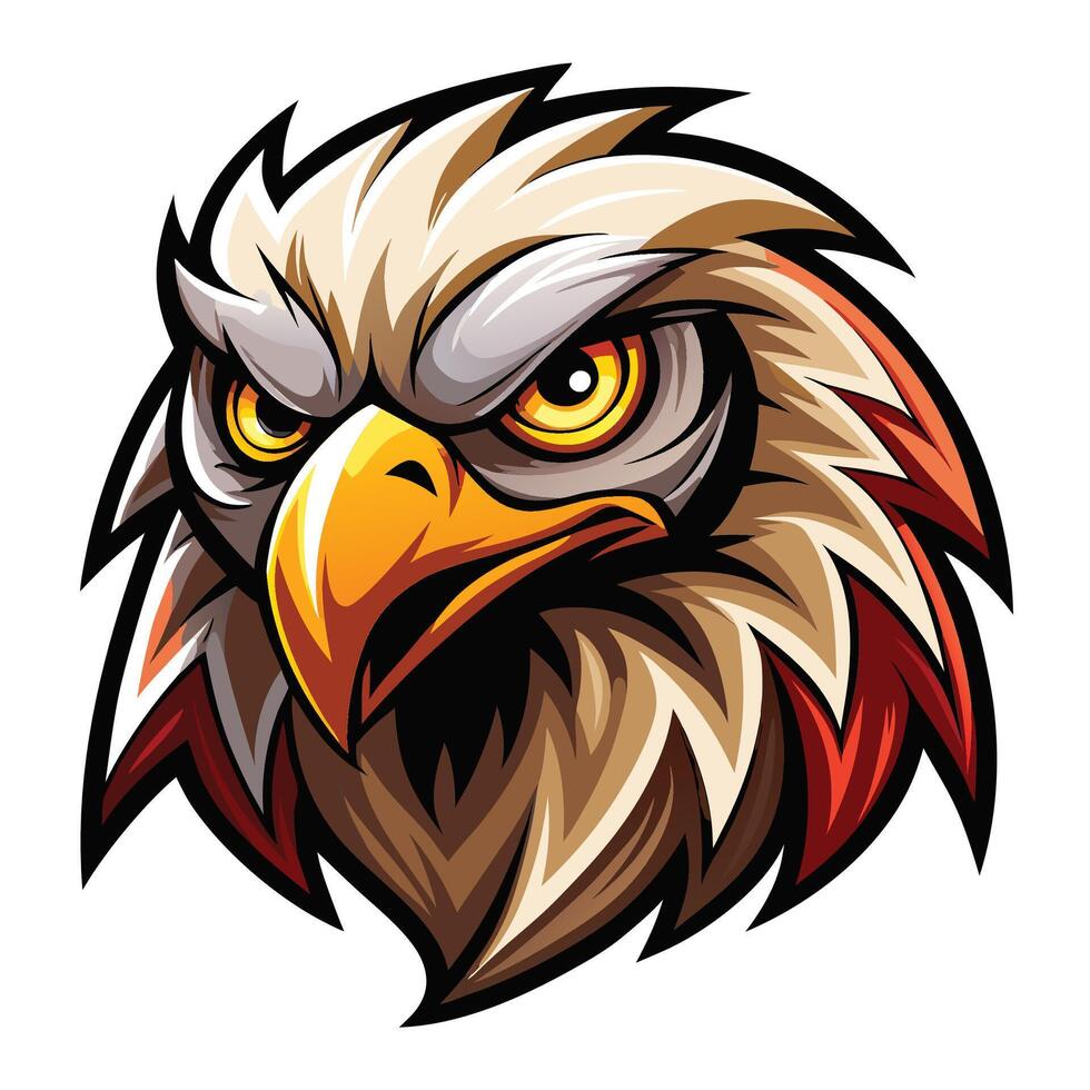 an eagle head with a red beak and yellow eyes vector