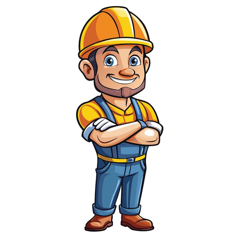 cartoon construction worker with arms crossed vector
