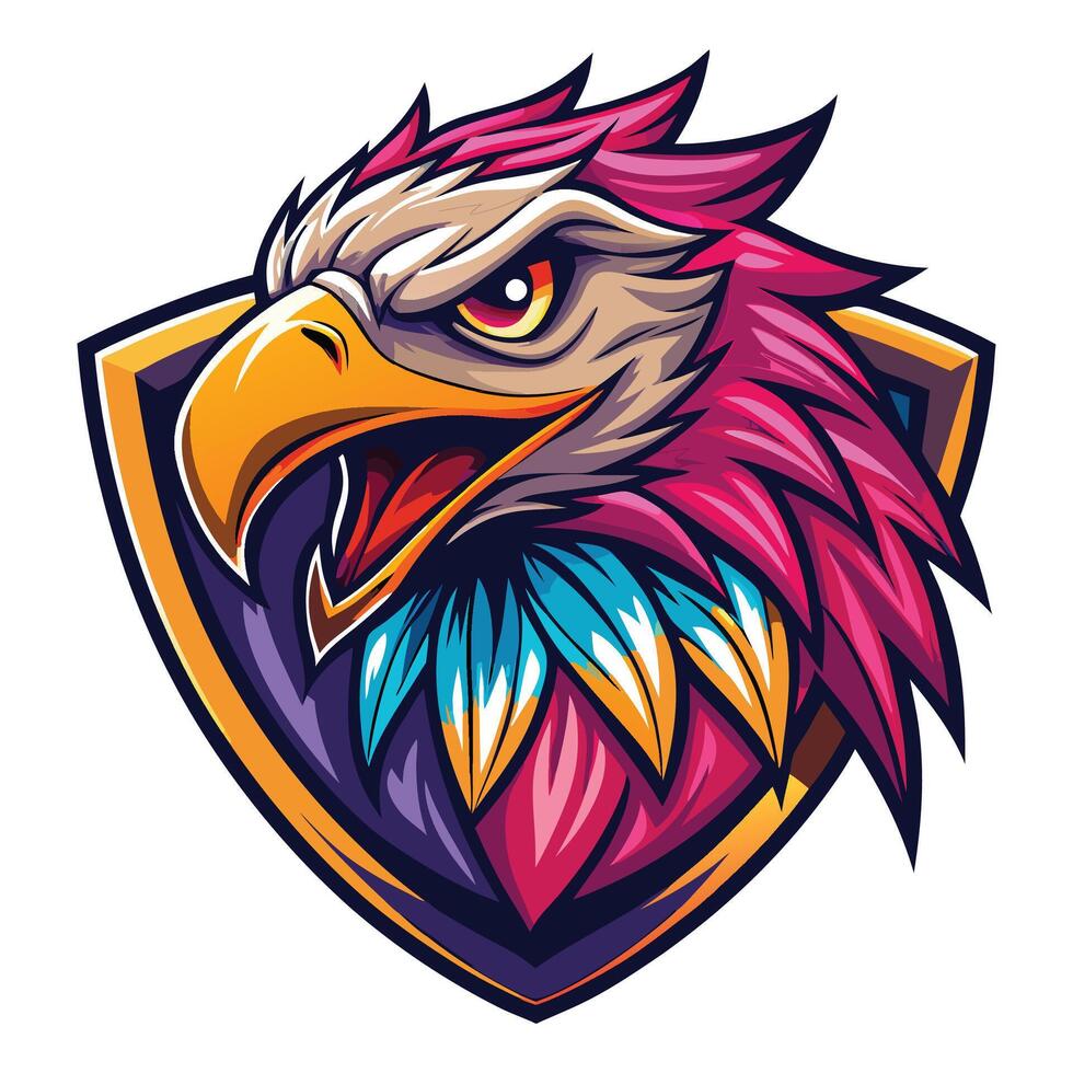 an eagle mascot head with colorful feathers vector
