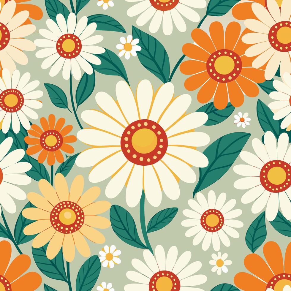 floral pattern with orange and white daisies vector