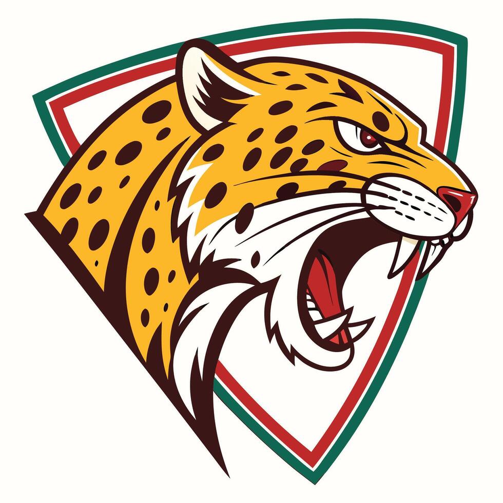 the jaguar head is shown in a green and white shield vector