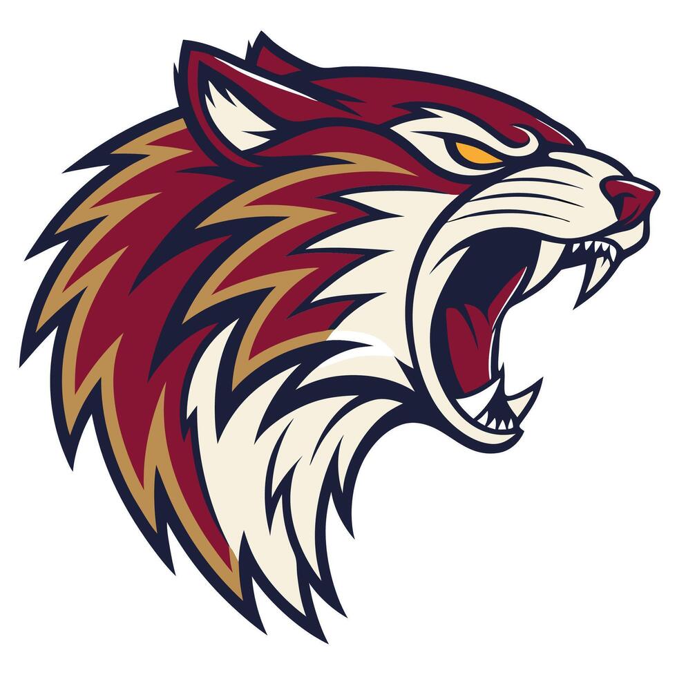 the head of a wild cat with its mouth open vector