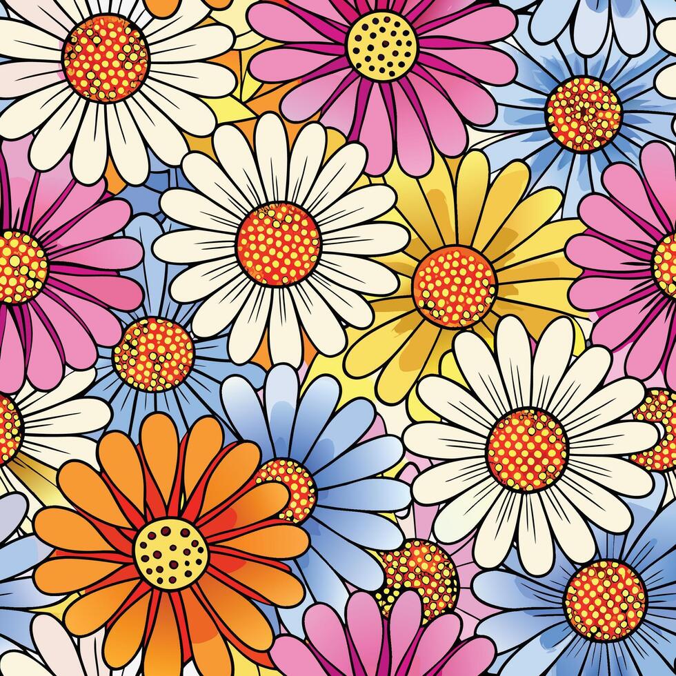 a colorful daisy pattern with many different colors vector
