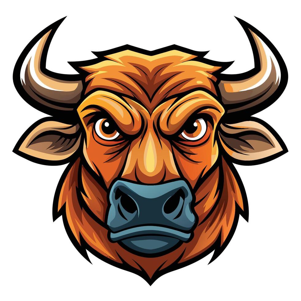 an angry bull head with large horns vector
