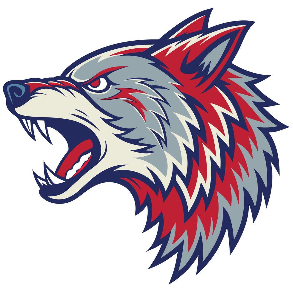 the head of a wolf with its mouth open vector