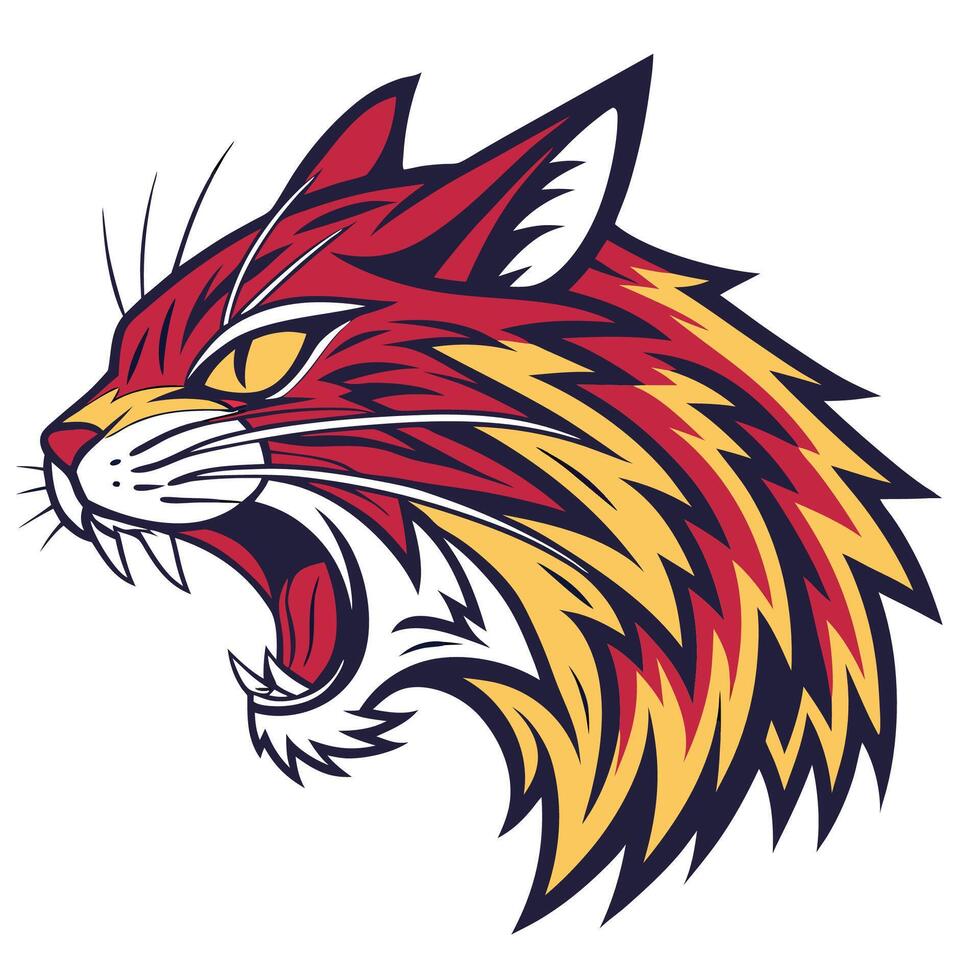 a red and yellow cat head with its mouth open vector
