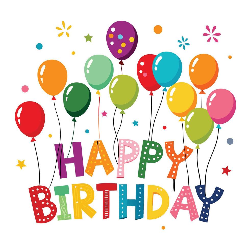 happy birthday card with colorful balloons vector