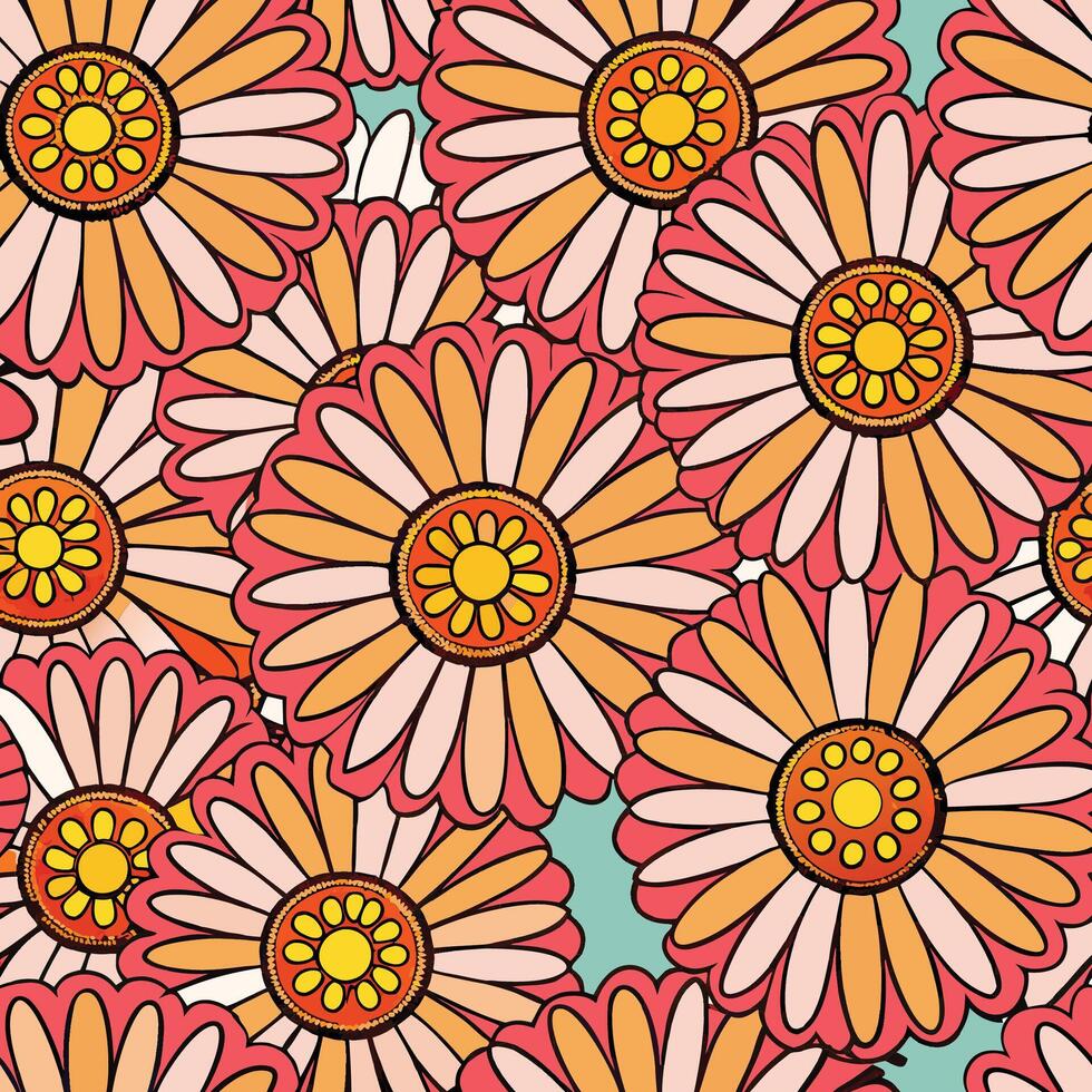 a pattern with many flowers on a blue background vector