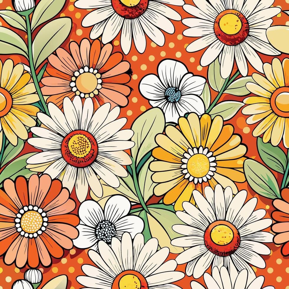 a colorful pattern with daisies and flowers vector