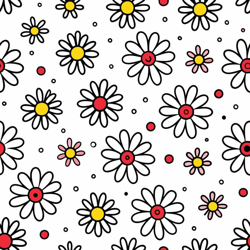 a seamless pattern with daisies and polka dots vector