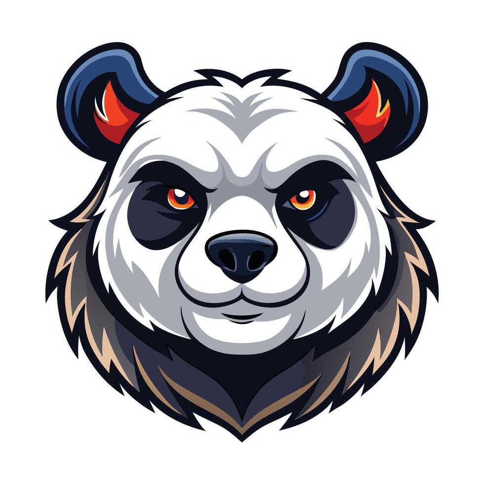 a panda bear head with red eyes and horns vector