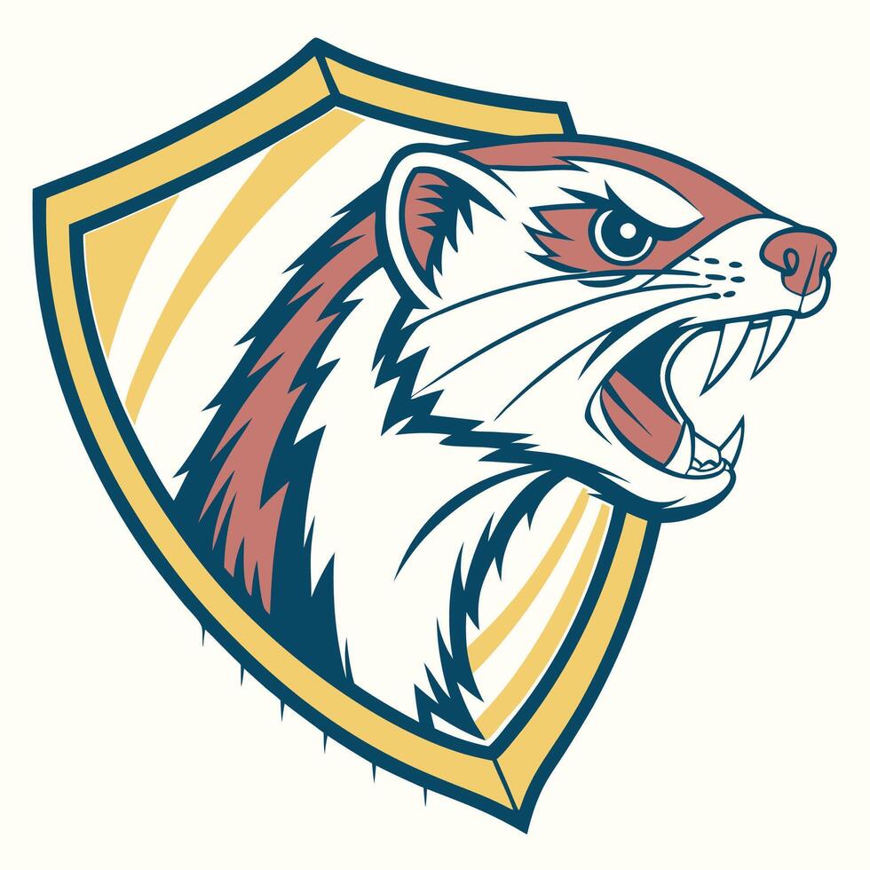 an angry weasel head on a shield vector