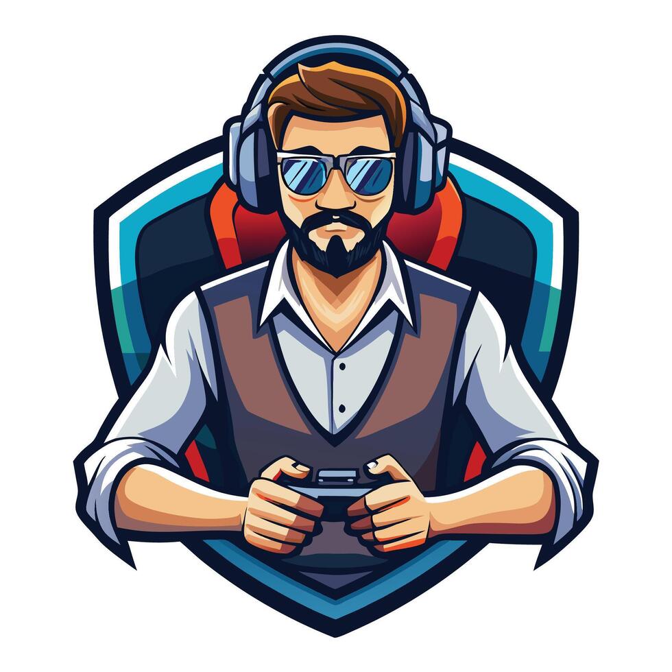 a man with glasses and a beard playing a game vector