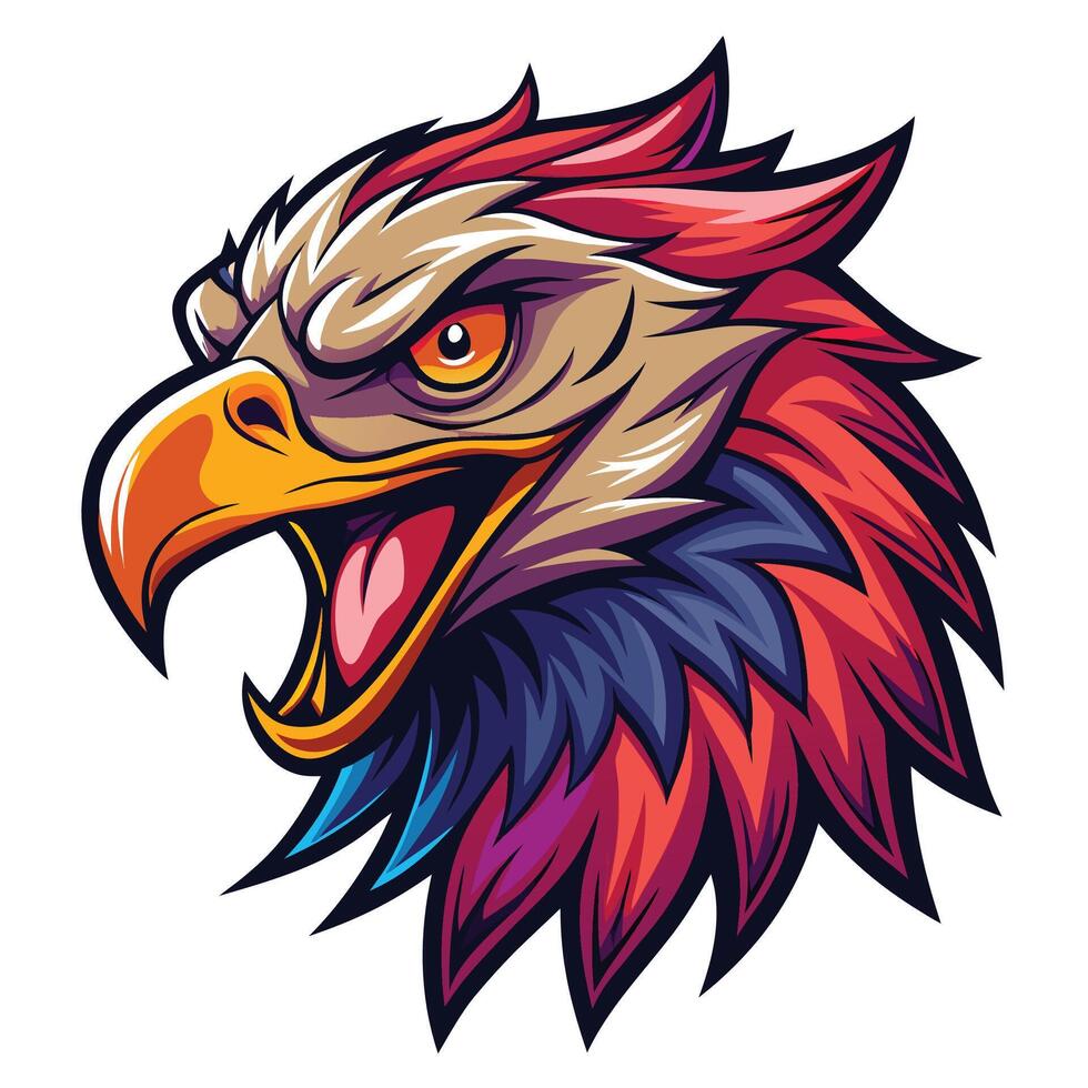an eagle head with a red and blue feather vector