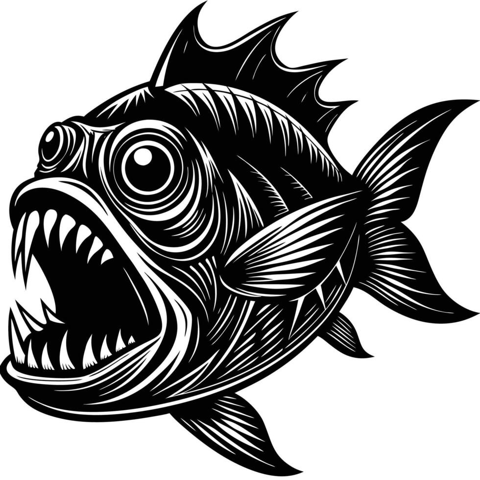 an angry fish with sharp teeth and open mouth vector