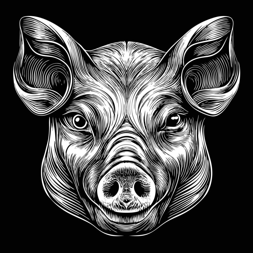 the head of a pig is shown on a black background vector
