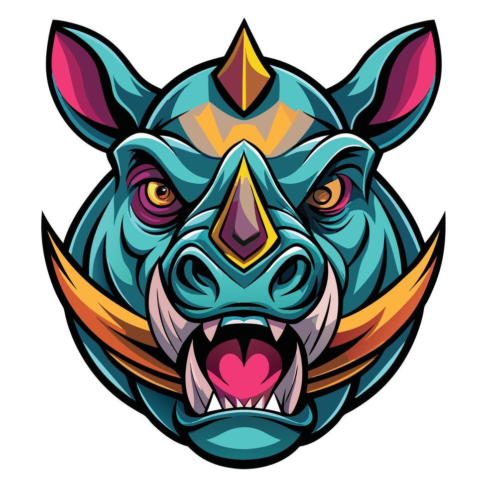 the head of a rhino with horns and a crown vector