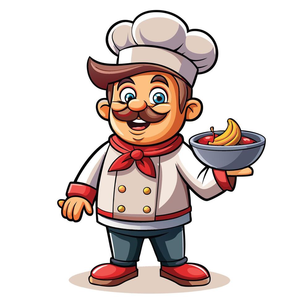cartoon chef holding a bowl of fruit vector