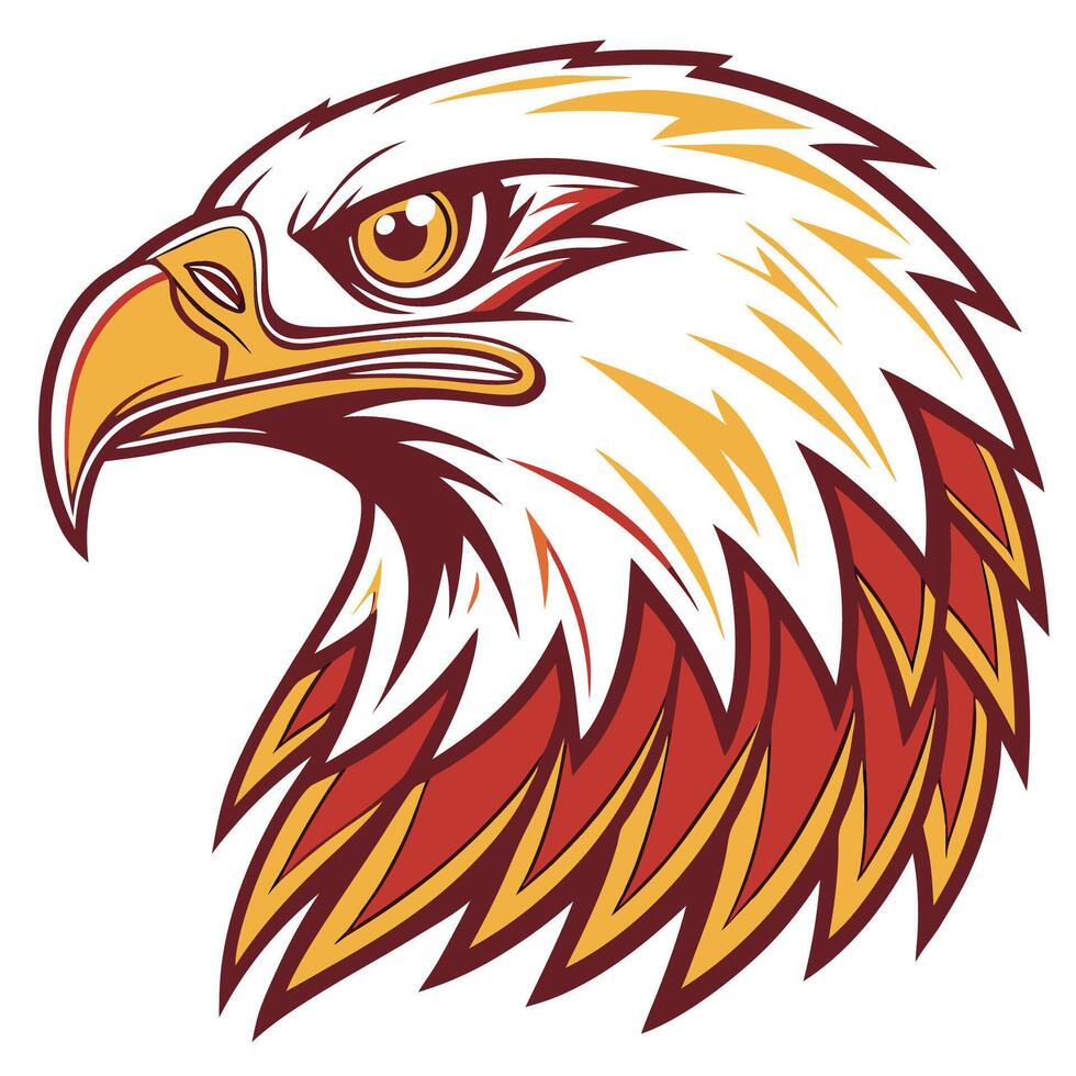 an eagle head with red and yellow feathers vector
