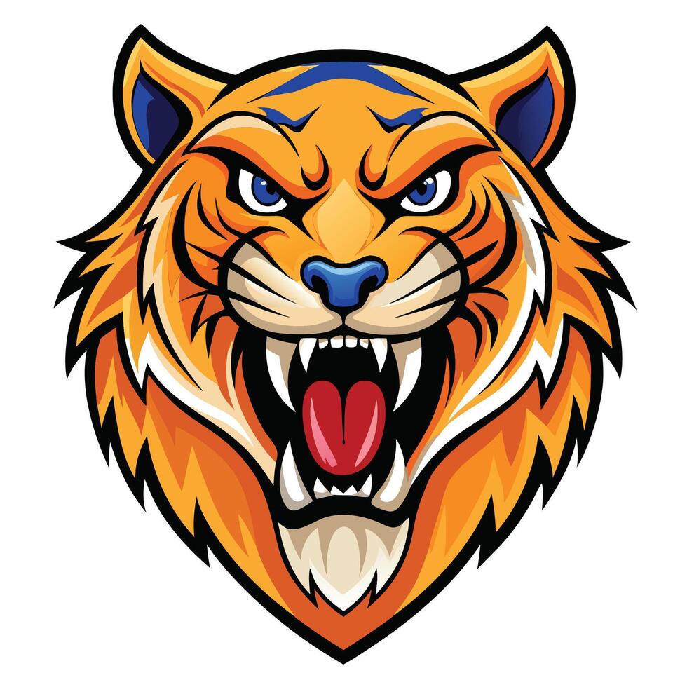 an angry tiger head with its mouth open vector
