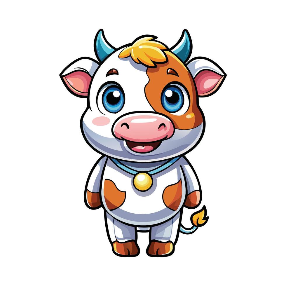 cartoon cow with blue eyes and a gold medal vector