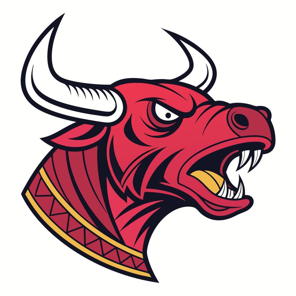 the head of a red bull with horns and a red vector