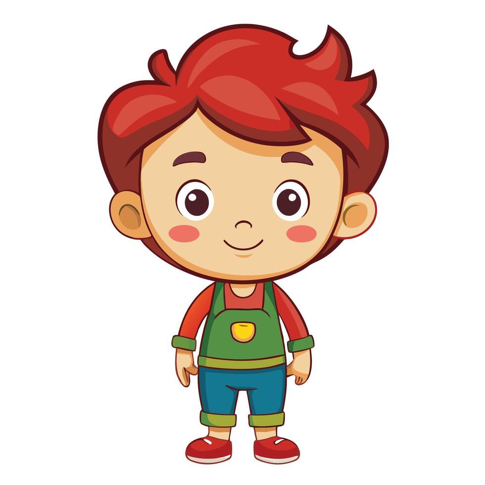 a cartoon boy wearing overalls and a red hair vector