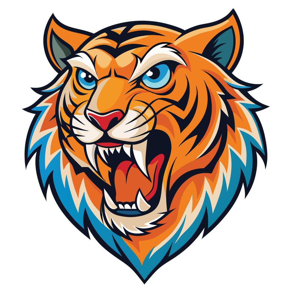 the head of a tiger is shown in a cartoon style vector