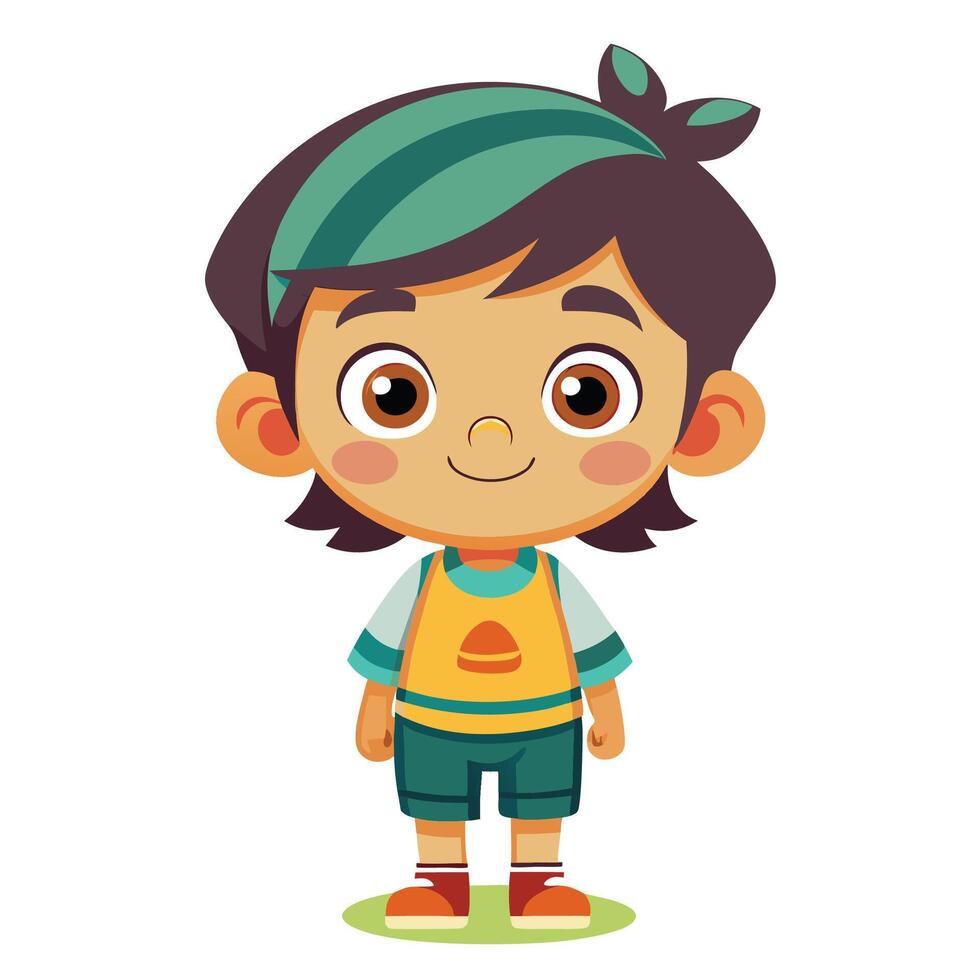 cartoon boy with green hair and green shirt vector