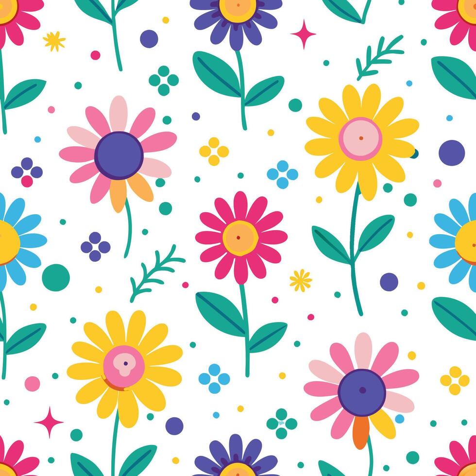 seamless pattern with colorful flowers and leaves vector