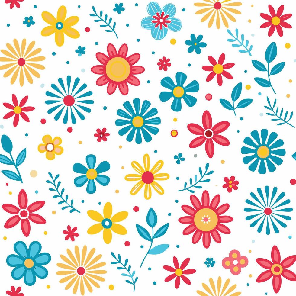 floral seamless pattern with colorful flowers and leaves vector