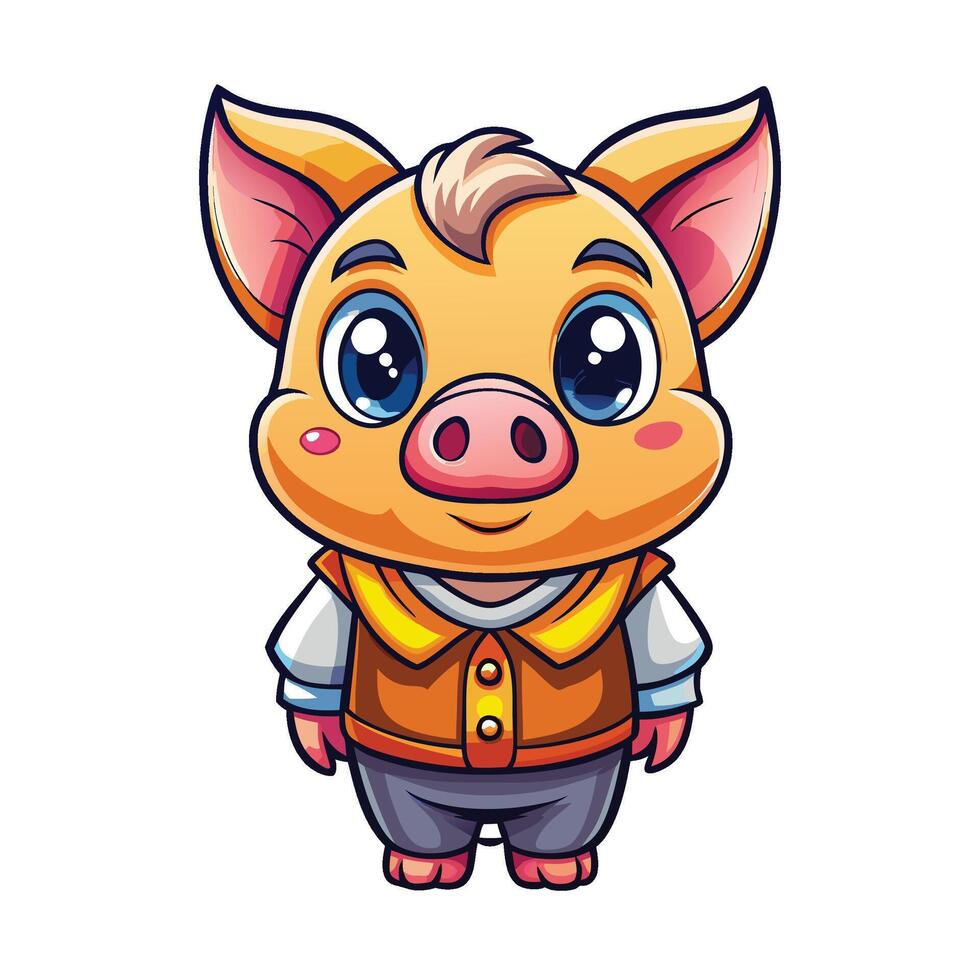 cartoon pig in vest with blue eyes vector