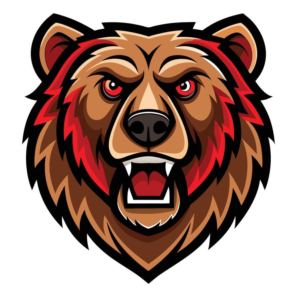 the head of a bear with red eyes and a red mouth vector