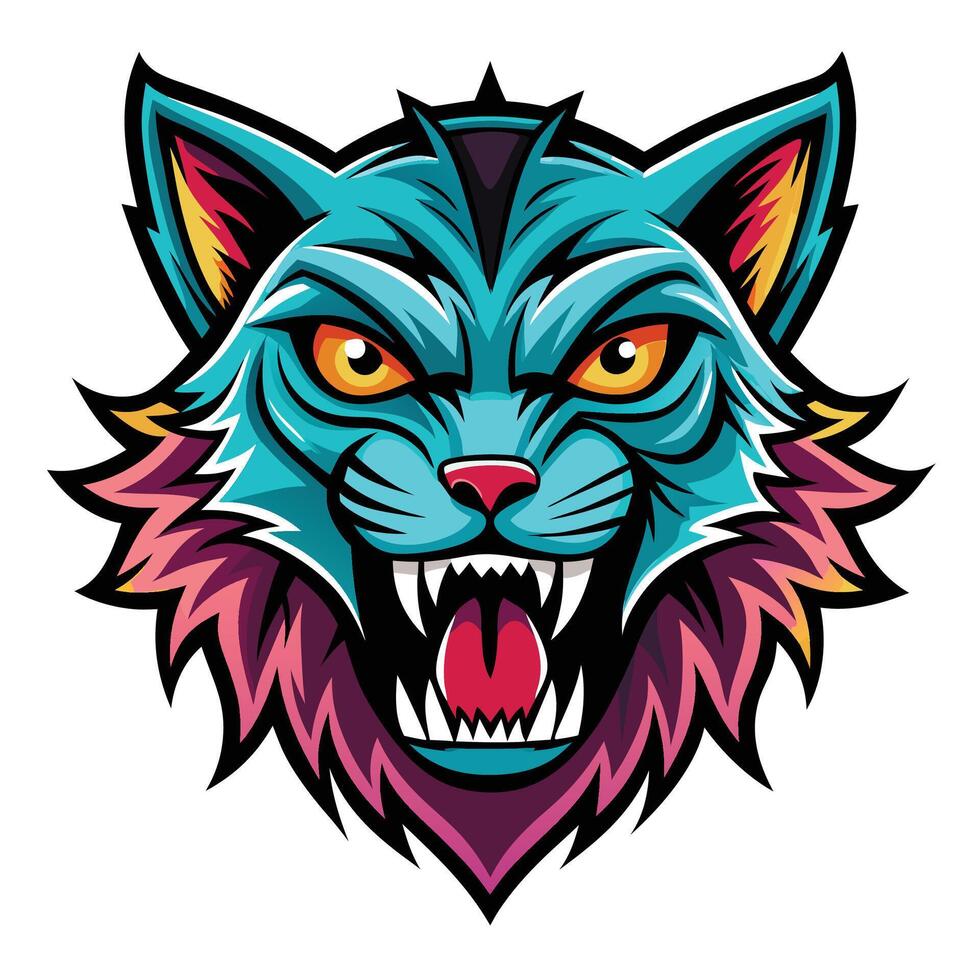 colorful angry cat head mascot mascot illustration vector