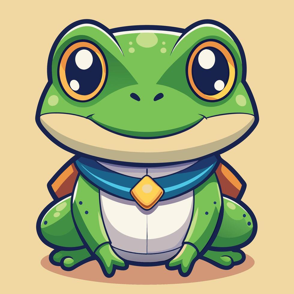cartoon frog with big eyes and a blue collar vector