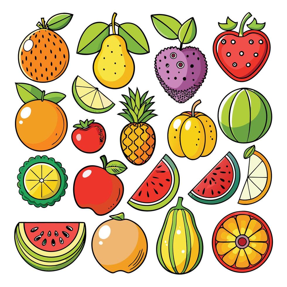 various fruits and vegetables are shown in this illustration vector