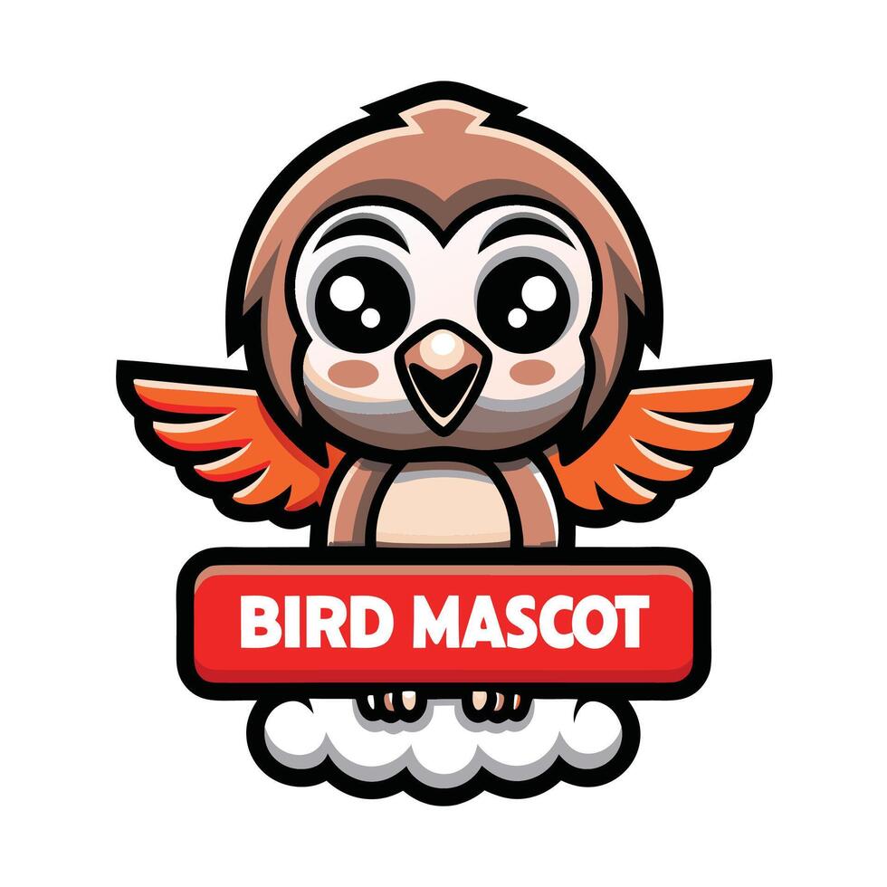 bird mascot logo with wings and red text vector