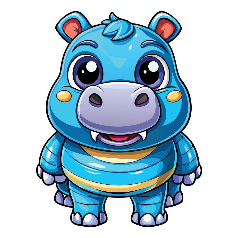 cartoon blue hippo with big eyes and big teeth vector