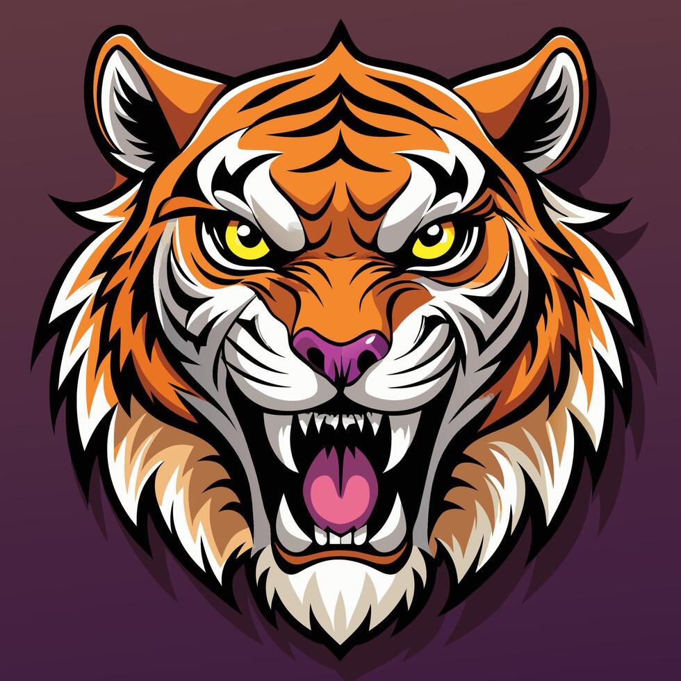 the head of a tiger is shown in a dark background vector